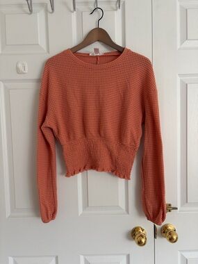 Forever 21 Coral Waffle-Knit Long Sleeve Sweater